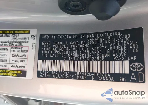 2009 Toyota Corolla S из США, поврежденный, VIN 2T1BU40E29C128808